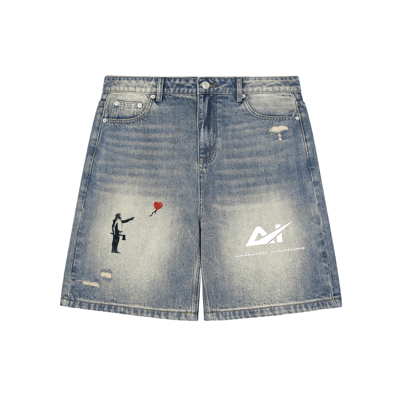 Faded Distressed Baggy Denim Shorts